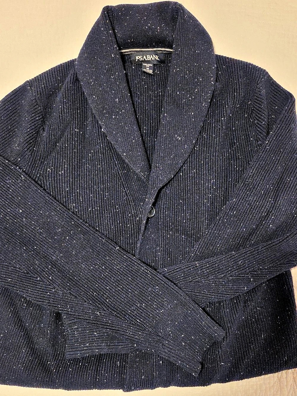 Jos. A. Bank Tailored Fit Shawl Collar Cardigan Sweater, Marled Navy, Size M
